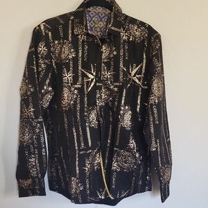 Sugar Black and Gold Patterned Men's Shirt Jacket (LL136)